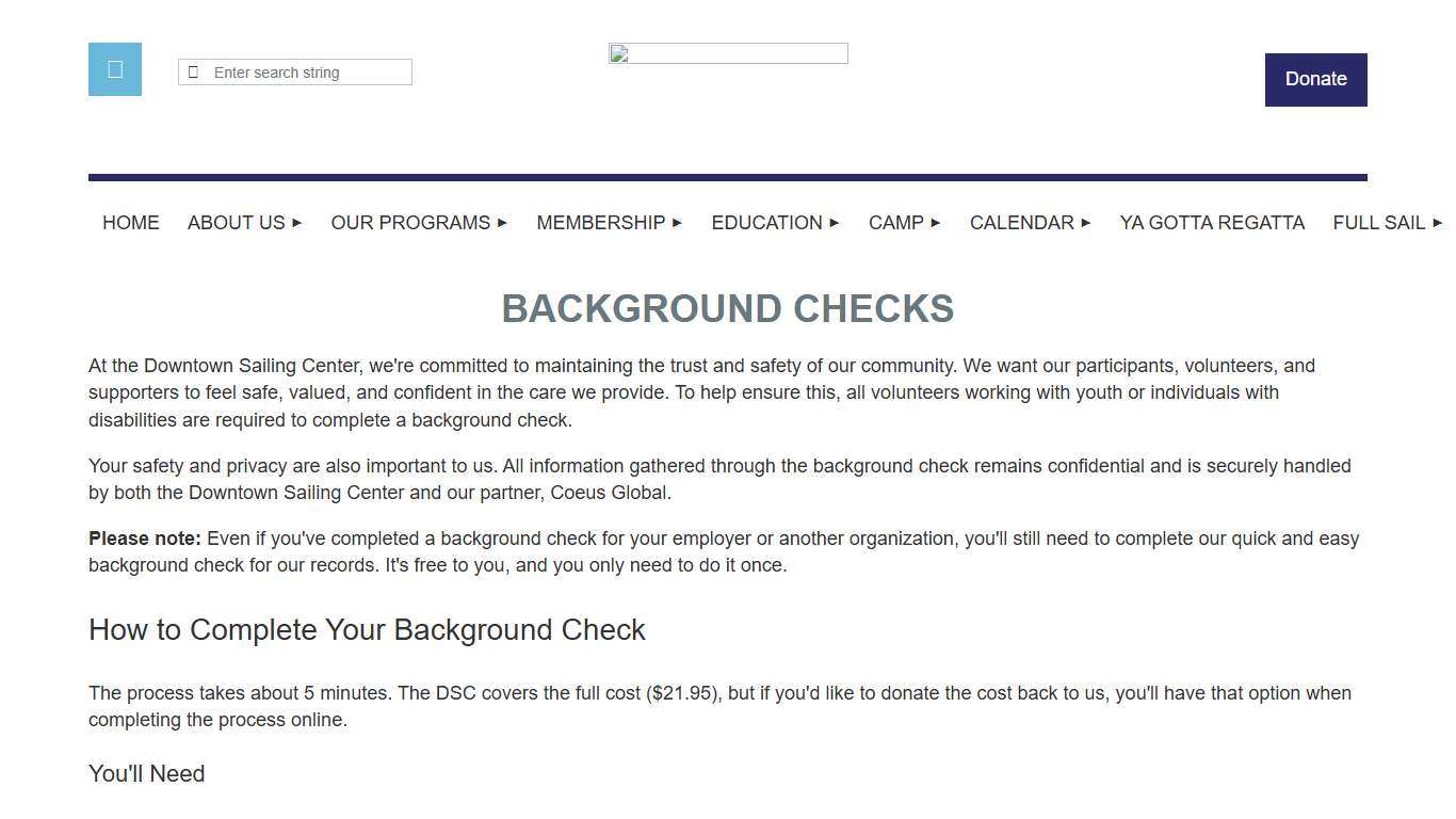 The Downtown Sailing Center - Volunteer Background Checks